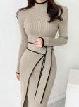 Moodne s&uuml;gis/talv retroh&otilde;nguline poolk&otilde;rge kaelusega &otilde;huke temperamendiga v&auml;rviline keskmise pikkusega rihmaga kootud elegantne kleit naistele one size khaki