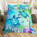 Merikilpkonna tekikott Veealune maailm Teemaline Mereelu Voodipesukomplekt Naistele Teismelistele Poistele ja T&uuml;drukutele Kingitus Magamistoa Kaunistuseks 135x200cm 2pcs blue