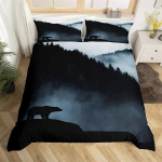 Smoky Mountain Tekikottide Komplekt Misty Forest Voodipesu Komplekt T&auml;is Queen Suurus Hallid Puud Loodusmaastik Kunstiline Tekikoti Kate 135X200cm-2pcs