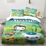 Uus 3D multifilm Octonauts voodipesukomplekt Magamistoa &uuml;heinimese kaheinimesevoodi Kuningliku suurusega tekikott ja padjap&uuml;&uuml;r Laste s&uuml;nnip&auml;evakingitus 135X200cm-2pcs blue