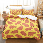 Kawaii Kapiibarad Voodipesukomplekt &Uuml;hekohaline Kaksik T&auml;issuuruses Kuninganna Kuningsuuruses Voodikomplekt T&auml;iskasvanute Laste Magamistuba Tekikoti Komplektid 3D voodikatte komplekt 70x133cm 2pcs