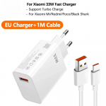 33W laadija 6A kiirlaadimine QC 3.0 kiirlaadimine mobiiltelefoni laadija adapter USB Type C kaabel Xiaomi Redmi POCO Black Shark jaoks valge
