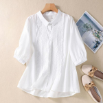 Seitsme veerandvarrukaga tikitud puuvillane linane s&auml;rk Naiste kunstiline retrodisain sense top kevadsuvise s&auml;rgi jaoks L