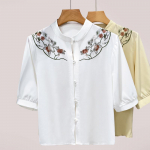 Tikanditega s&auml;rk naistele suvel Uus naiste retro p&uuml;stkrae l&uuml;hikeste varrukatega &scaron;ifoons&auml;rk Hiina stiilis vaba &uuml;laosa M valge