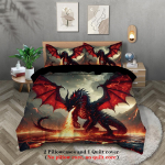 3 tk Tuldpurskava draakoni mustriga voodipesukomplekt, 1 tekikott ja 2 padjap&uuml;&uuml;ri, teismeliste ja t&auml;iskasvanute magamistuppa, s&uuml;nnip&auml;evakingitus 135x200cm-EU-Single