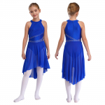 T&uuml;drukute varrukateta l&auml;ikiv kivikivist l&uuml;&uuml;riline balleti trikoo kleit kaasaegne moodne ladina tantsu kost&uuml;&uuml;m 11-12 Years kuninglik sinine v&auml;rv