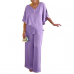 Naiste suvised kaheosalised r&otilde;ivad V-kaelusega ebaregulaarse kihiga &uuml;laosaga laia s&auml;&auml;rega p&uuml;kste komplekt vabaaja avar salongi&uuml;likond M