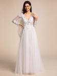 Ever-Pretty Women's Illusion Long Sleeves V-neck Tulle Wedding Dress With Applique Decoration S elevandiluuvalge