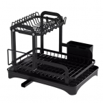 Kahekihiline lauaplaadi n&otilde;ude hoiuriiul, n&otilde;udehoidja koos n&otilde;udekuivatusalusega, tugeva kandev&otilde;imega, kausi mitmeotstarbeline n&otilde;udekuivatusrest must