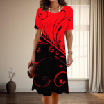 Naiste moodne graatsiline leheprindiga suvine kevadine l&uuml;hikeste varrukatega O-kaelusega vabaajakleidid 5XL punane