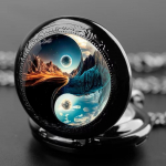 Vanaaegne Retro Must Kahekordne M&auml;gi Yinyang Kvartskell Unisex Meestele Naistele Taskukell Kvartskett Ripatskell Kett Vabaaja Klassikaline Ketas Ehted Kingitus x1