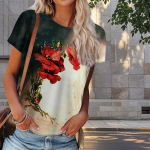 Naiste suvine lilleprindiga T-s&auml;rk, retro stiilis l&uuml;hikeste varrukatega t-s&auml;rgid, vabaaja tr&uuml;kitud topid XS sinine