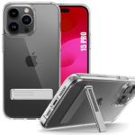 Coque antichoc pour iphone 15 pro - protection tpu transparent avec support argent&eacute;