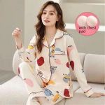 100% puuvillane naiste pidžaamakomplekt kevad/s&uuml;gis pikkade varrukatega topp rinnapadjaga pikad p&uuml;ksid &otilde;huke v&auml;liriietuseks koduriietus 2XL