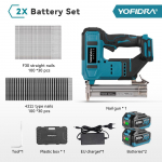 YOFIDRA harjadeta 30mm elektriline naelap&uuml;stol 2-&uuml;hes naelutus-/klammerdusp&uuml;stol juhtmeta karkassinaelutusklammerdaja t&ouml;&ouml;riist Makita 18V akudele 2xBattery-EU PLug
