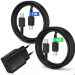 Chargeur Rapide USB-C 45W + C&acirc;ble USB-C 1M+1.8M pour Samsung Galaxy S25 FE S25 Ultra S25 Plus - Noir