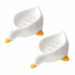 Yousheng 2Pcs Soap Dish Self-draining Design Easy to Clean Cartoon Duck Shape Soap Box Holder with Drain Hole Bathroom Decoration A