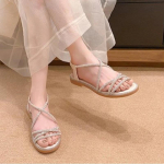 2024 Uued sandaalid Naiste suvised madala tallaga vabaaja rannajalatsid paksu tallaga mitmek&uuml;lgsed pealisr&otilde;ivad reisimiseks igap&auml;evajalatsid 35 beež