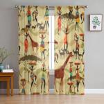 &Otilde;mblusteta tekstuur Aafrika naiste &scaron;ifoonist l&auml;bipaistvad kardinad elutoa kaunistamiseks, akende h&auml;&auml;lestamiseks t&uuml;llkardin 135W x 114H(cm)