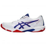 Asics Gel Rocket 11 meeste kulumiskindlad madala s&auml;&auml;rega treeningjalatsid, valged ja sinised tossud 1073A065-105 45