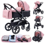 YAZOCO - Poussette 3 en 1 B&eacute;b&eacute; Combin&eacute;e Si&egrave;ge-Auto Nacelle Trio R&eacute;versible R&eacute;glable Haute Qualit&eacute; Roues increvables Rose