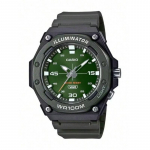 Casio meeste kvartskell, rohelise korpuse, musta rihma, 100-meetrise veekindluse ja taustvalgustusega LED-ekraaniga. sport, erinevad s&uuml;ndmused. MW-620H roheline