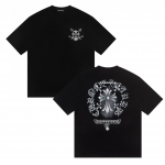 W370 CHROME HEARTS 2026 Suvi Uus K&otilde;rge Kvaliteediga Puuvillane &Uuml;mmarguse Kaelusega L&otilde;tv Suur Suurus Meeste ja Naiste T-s&auml;rk Paaride T-s&auml;rk S must