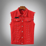 Denim vest meestele Punk Rock Neetidega Cowboy Must teksariidest V&ouml;&ouml;tkleit Moodne meeste Mootorrattastiilis Varrukateta teksajakk M-6XL 2XL punane