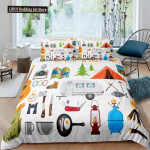 &Otilde;nnelik telkimine tekikott kuninganna multifilmiga haagissuvila telkimine voodipesukomplekt talumaja stiilis 3D matkaauto tekikate koos padjap&uuml;&uuml;ridega AU Single(140x210cm)