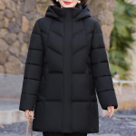 Suured suurused 2XL-6XL Keskealiste naiste talvejoped Kapuutsiga Elegantsed Vabad Paksud Soojad Pikad Parkad Naiste Mantlid 2XL must