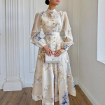 2025 S&uuml;gis Naiste Euroopa & Ameerika Stiilis Retro Poolk&otilde;rge Kaelusega Prinditud Elegantne Kleit L
