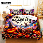 &Otilde;nnelik Halloween Voodipesukomplekt 3D Digitaaltr&uuml;kiga 2-3 Osaline Komplekt (Ilma s&uuml;damikuta) Sobib magamistuppa tekikottide komplektiks Halloweeni kaunistus 135x200cm