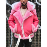 Paksenenud meeste PU karusnahast &uuml;hes t&uuml;kis mantel kapuutsiga meeste jope talv 4XL pink