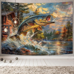 H&uuml;ppav Forell Seinakate Kalastusstseen ja S&uuml;gisj&auml;rve Disain Boho Kodu Dekoor Loodus Kunstitr&uuml;kk V&auml;liteema Moodne Ese 150x130CM