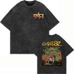 100% puuvillane vintage pestud Gorillaz The Mountain T-s&auml;rk Moekas meeste/naiste esteetiline retro &uuml;legabariidiline lahtine happepesu T-s&auml;rgid S&auml;rgid S