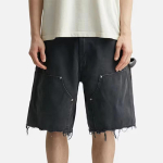 DRIPX Meeste Vintage Pesitud Denim L&uuml;hikesed P&uuml;ksid Vabaaja Streetwear Must L&otilde;tv Ameerika Lai Jalg Viiepunktilised P&uuml;ksid Suvi Uus XL black
