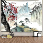 VIKAMA Jaapani Kirsipuu Fuji M&auml;gi Seinavaip Pagoodiga Magamistoa Elutoa Kaunistuseks Esteetiline Romantiline Jaapani Seinale 125x150cm (50x60in)