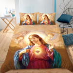 Jeesuse voodipesukomplekt Kristlik retro tekkekate teismelistele t&auml;iskasvanutele Jeesus Kristuse usklikule tekikott Vanaaegse stiiliga tekikott EU Single 135*200cm/53x79in 3pcs beige