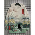 Jaapani Harajuku Prinditud Hupparid Meestele M&auml;ekassi Tentaakli Graafikuga Dressipluusid Vabaaja Lai Dressipluus Pikkade Varrukatega Pullover 6XL beige