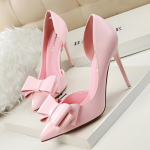 BIGTREE Fashion Sweet Bow k&otilde;rged kontsad, peened kontsad, 10,5 cm k&otilde;rged kontsad, madala suuga terava otsaga &otilde;&otilde;nsad &uuml;ksikud kingad 34 roosa