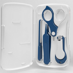 Vasts&uuml;ndinu hoolduskomplekt, imikute ja v&auml;ikelaste k&uuml;&uuml;nek&auml;&auml;rid, lihavastaste k&uuml;&uuml;nel&otilde;ikurite komplektikarp sinine