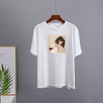 Hirsionsani esteetiline multikas tr&uuml;kitud T-s&auml;rk Naiste suvine vaba vabaaja riided Naiste elegantsed Harajuku graafilised s&auml;rgid, puuvillased naiste topid M valge