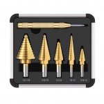 HSS 5PCS titaanist astmeline puuritera komplekt koos automaatse keskstantsiga kiirterasest puuritegude komplektiga kuld