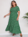 Suvine Plus Size 5xl Naiste A-line Print Roheline Maxi Kleit L&uuml;hikeste Varrukatega Kleidid &Otilde;hukesed riided XL roheline
