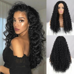 MERISIHAIR Must keskosa Afroparukas L&uuml;hike lokkis naturaalsest s&uuml;nteetilisest kiust krussis lokkis juuksed naistele peoks Cosplay igap&auml;evaseks kandmiseks 1502-26