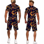 Suvise kuldse mustriga 3D-prindiga meeste kaheosaline spordidressi barokkstiilis T-s&auml;rgid + l&uuml;hikesed p&uuml;ksid &uuml;likond Hipsteri t&auml;navar&otilde;ivad riided XXL