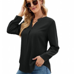 Kevadine soliidne &scaron;ifoons&auml;rk naiste vaba V-kaelusega pikkade varrukatega pullover-pluus Topid Moer&otilde;ivad Elegantsed naistepluusid 25236 XXL must