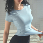 Naiste joogatopsid Slim Fit kiiresti kuivavad hingavad seljaosa l&uuml;hikeste varrukatega spordis&auml;rgid S