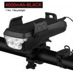 Jalgrattavalgusti USB-p&auml;ikeseenergia laadimine 5-&uuml;hes multifunktsionaalne sarvetelefoni hoidja esilambi taskulamp jalgratta LED-jalgrattavalgusti laterna jaoks 4000mAh Black A must