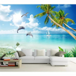 Rannaseinapilt Sunshine Sky Tapeet Troopical Palm Trees Rannamaaling elutuppa, magamistuppa, kontorisse 200 cm(W) x 140 cm(H)